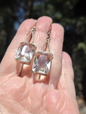 Quartz Radiant Cut 12k Gemstone Sterling Earrings